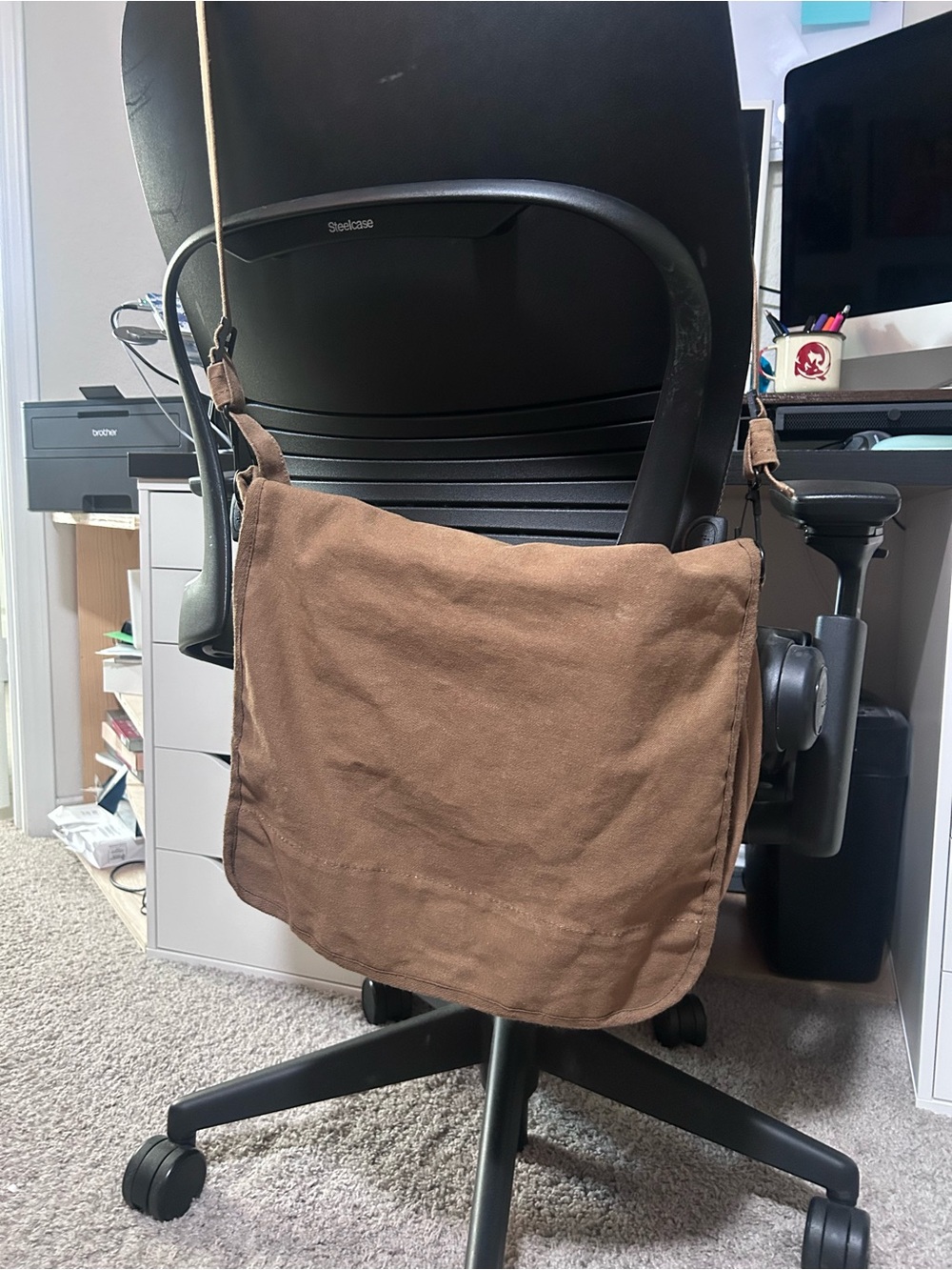 Men's Brown Canvas Crossbody Messenger Bag